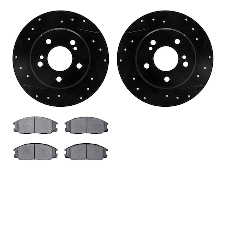 DYNAMIC FRICTION CO 8302-03021, Rotors-Drilled and Slotted-Black with 3000 Series Ceramic Brake Pads, Zinc Coated 8302-03021